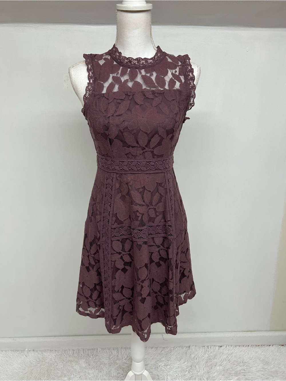 Altar’d State Sleeveless Lace A-Line Dress in Mauve Sz.M